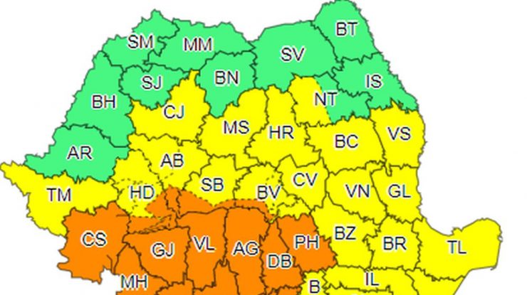 Cod portocaliu de vijelii şi grindină. În ce zonă a României?