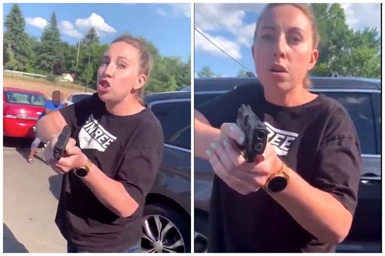 Țipete și insulte. Momentul în care o femeie albă amenință cu un pistol o femeie de culoare