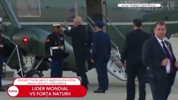 Donald Trump sare în ajutorul unui militar căruia vântul îi suflă pălăria