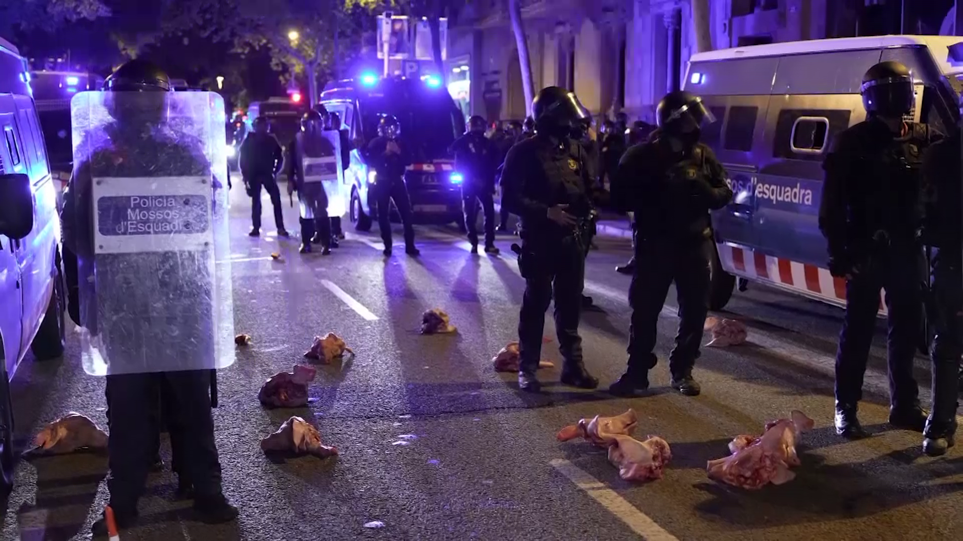 Protest violent în Barcelona: Separatiștii catalani au aruncat cu capete de porc în polițiști