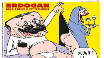 Președintele Turciei, pe coperta Charlie Hebdo: Erdogan apare în chiloți în timp ce ridică fusta unei femei
