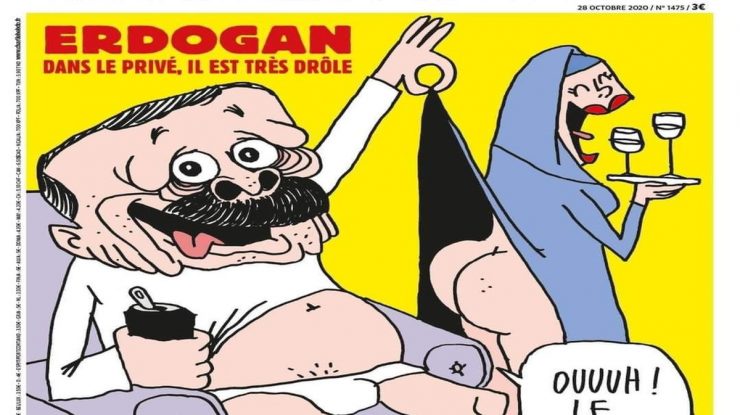 Președintele Turciei, pe coperta Charlie Hebdo: Erdogan apare în chiloți în timp ce ridică fusta unei femei