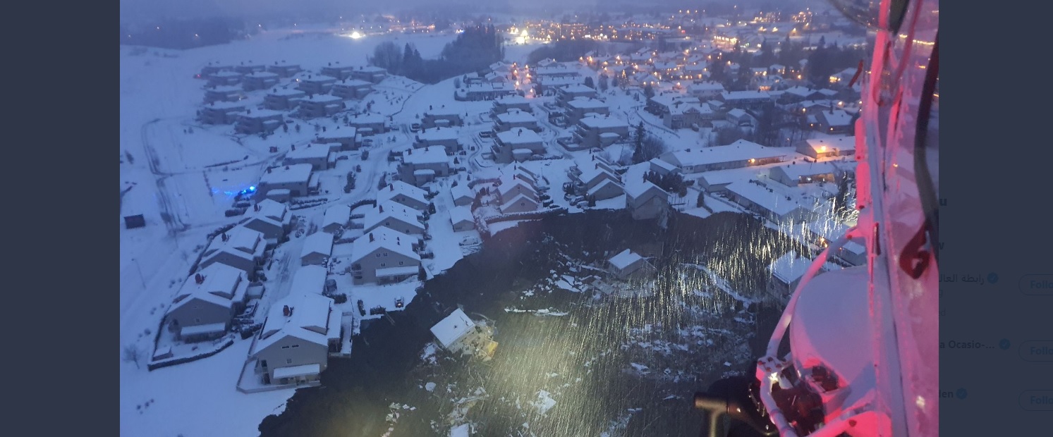 Alunecare de teren de proporții în Norvegia. Casele au fost înghițite de pământ. 1500 de persoane, evacuate