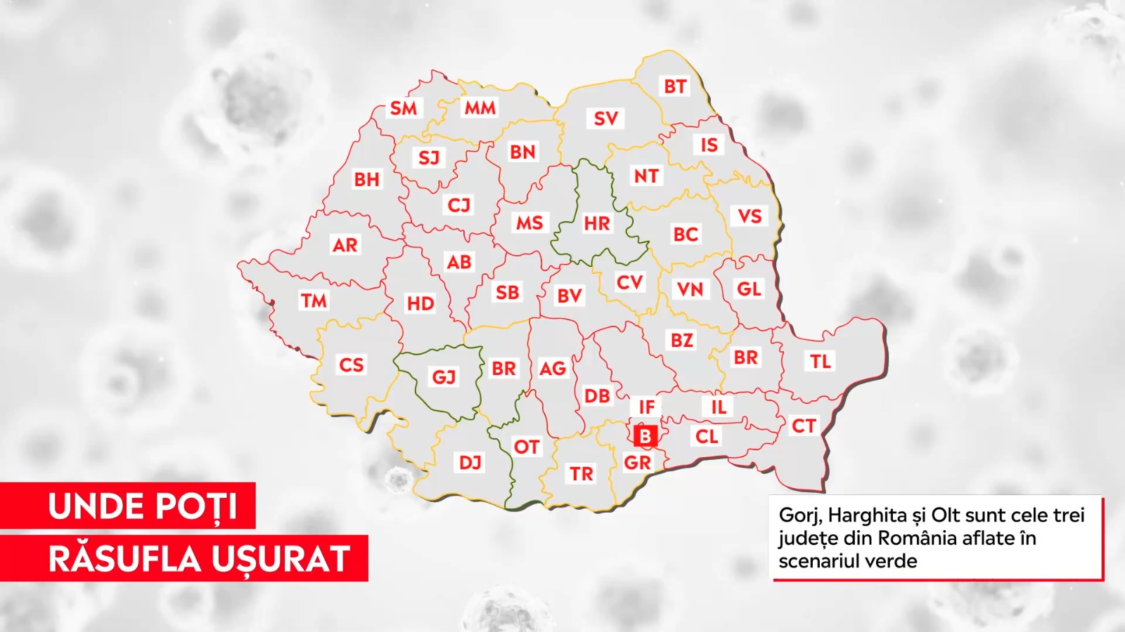 Cele trei județe din România care se află în scenariul verde. Au o incidență mai mică de 1.5 la mia de locuitori