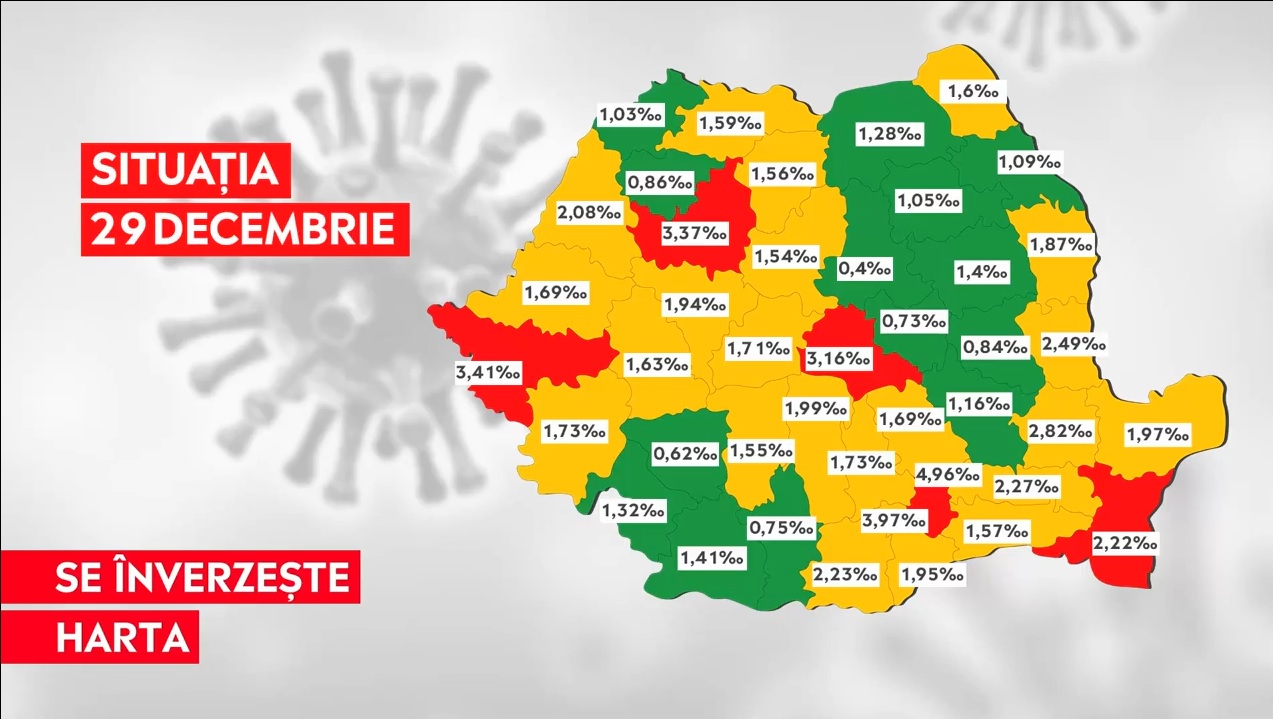 Rata incidenței, din ce în ce mai scăzută, în România. Doar șase județe mai sunt „roșii”
