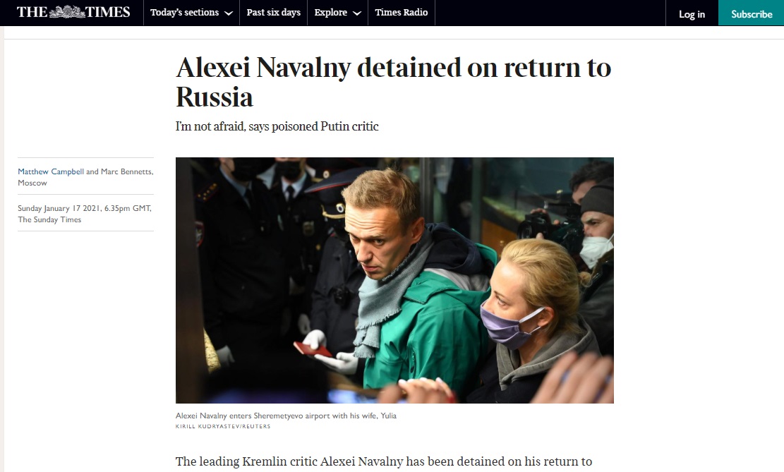 Presa străină, despre reținerea lui Navalnîi:  „Regimul lui Putin este nervos”