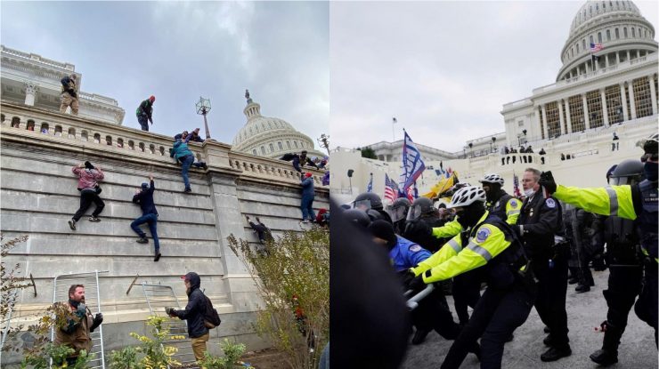 Momentul în care susținătorii lui Trump intră în Capitoliul SUA. Protestatarii s-au cățărat pe ziduri