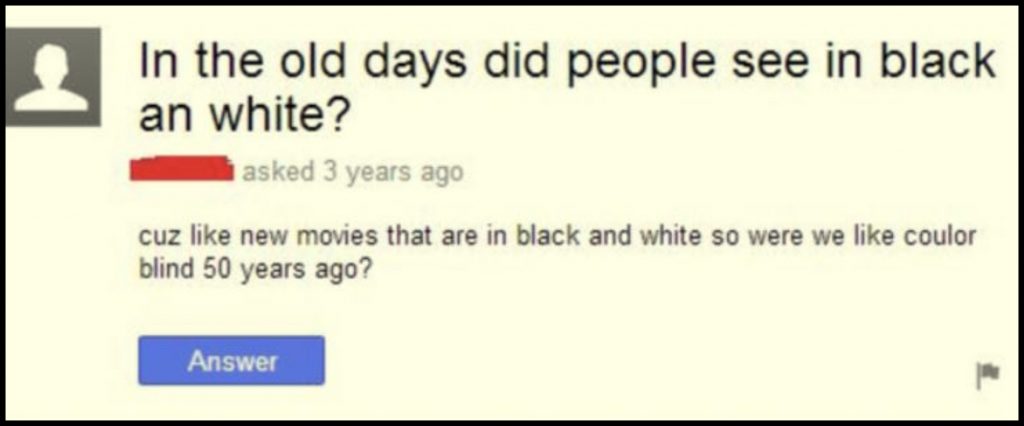 Întrebare pe Yahoo Answers despre filmele alb-negru
