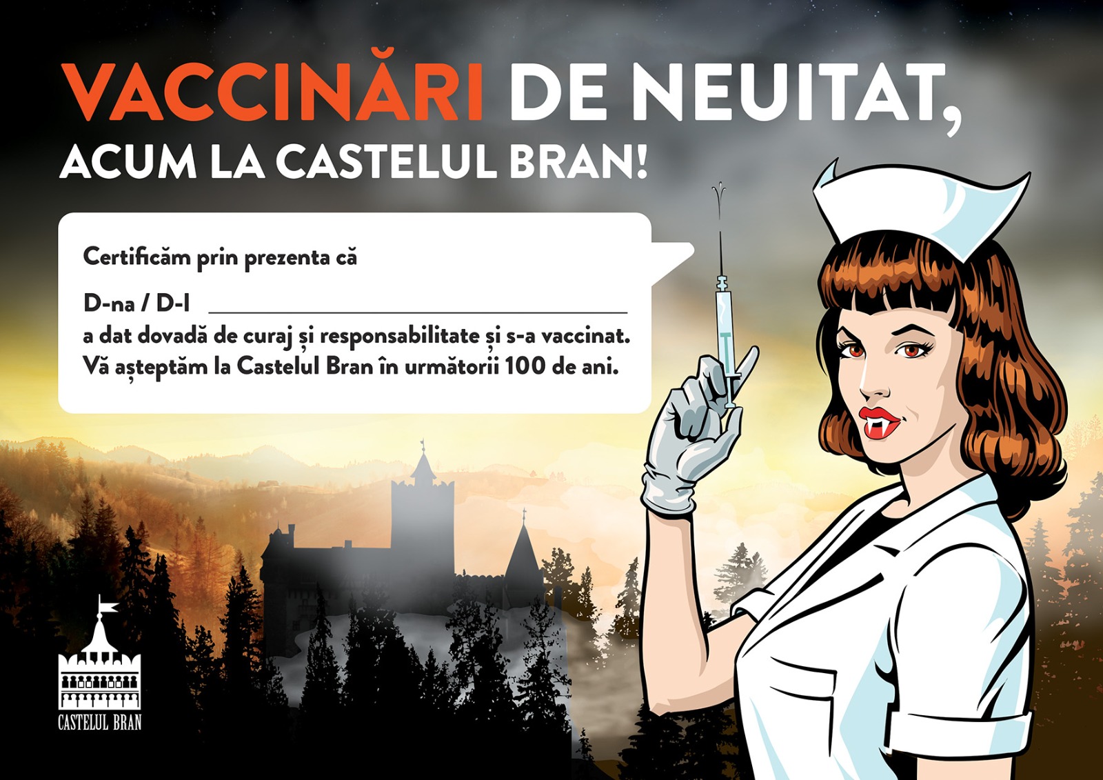 Dracula vaccinează la Castelul Bran: „Imunizare de neuitat! Dai dovadă de curaj și responsabilitate”