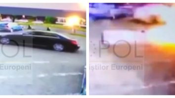 Primele imagini cu mașina explodată la Arad.