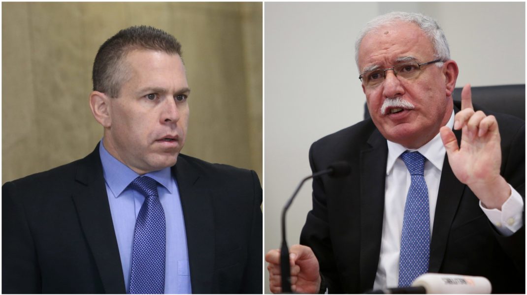 Gilad Erdan și Riyad al-Malki se privesc încruntați.