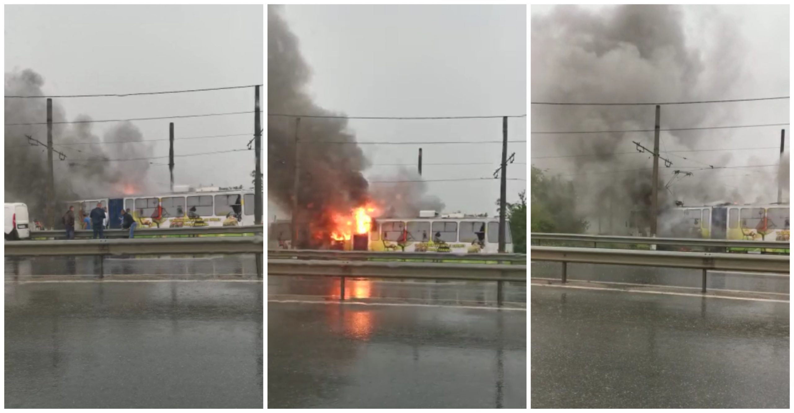 Craiova: Un tramvai a luat foc în mers după ce a fost lovit de fulger – VIDEO