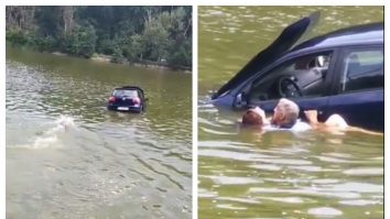 VIDEO. Momentul în care un poliţist salvează o femeie, căzută cu maşina în lac