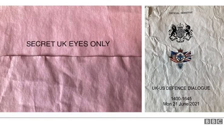 Prima pagină a documentelor clasificate găsite într-o stație de autobuz din Marea Britanie. Foto: BBC