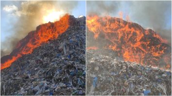 VIDEO. Flăcări uriașe au cuprins groapa de gunoi din Sighișoara. Șeful Gărzii de Mediu: „Suntem la mila vântului”