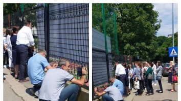 Mai mulți părinți au fotografiat prin gard festivitatea de absolvire a unor elevi de clasa a VIII-a. „O umilință marca CNSU”. FOTO