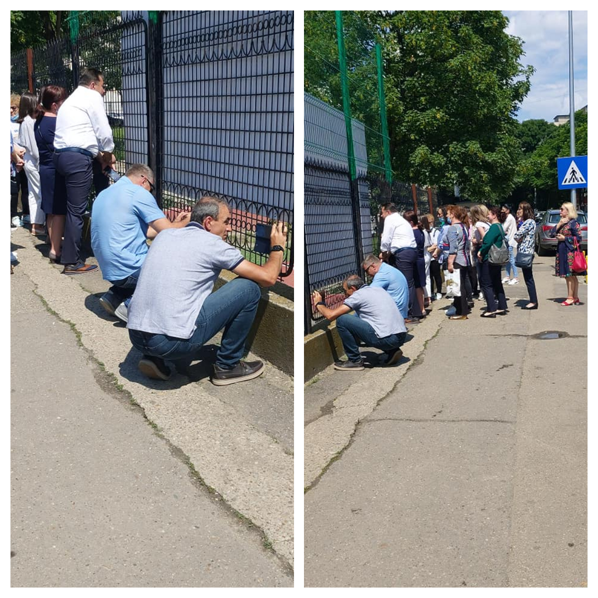 Mai mulți părinți au fotografiat prin gard festivitatea de absolvire a unor elevi de clasa a VIII-a. „O umilință marca CNSU”. FOTO
