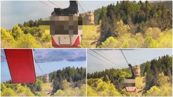 Colaj foto cu momentul în care telecabina din Italia se prăbușește.