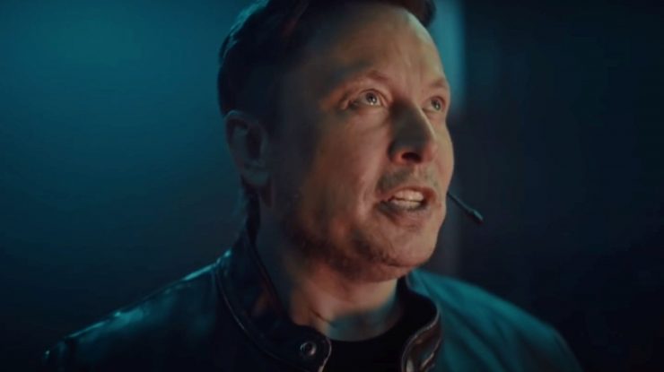 O poză cu Elon Musk care se uită în sus.