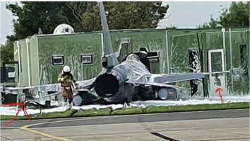 Incident aviatic la decolare. Un avion militar F16 a intrat într-o clădire din vecinătatea pistei. FOTO