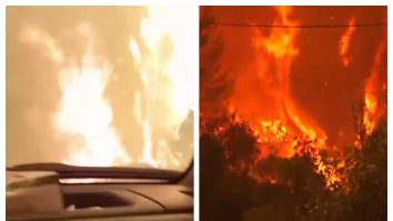 VIDEO: Momentul în care un şofer grec trece cu maşina printr-o pădure în flăcări
