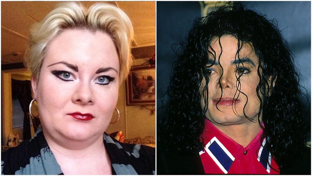 Colaj foto cu o femeie din SUA și cu Michael Jackson.