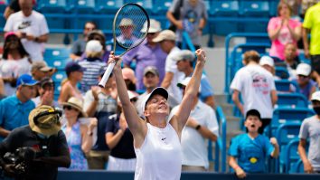 August 17, 2021, CINCINNATI, UNITED STATES: Simona Halep of Romania in action during the first round of the 2021 Western & Southern Open WTA 1000 tennis tournament against Magda Linette of Poland (Credit Image: © Rob Prange/AFP7 via ZUMA Press Wire)