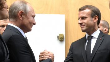 FILED - 30 September 2019, France, Paris: French President Emmanuel Macron greets Russian President Vladimir Putin as they attend the funeral service of former French President Jacques Chirac at the Saint Sulpice de la Madeleine Church. The Kremlin appeared to lower expectations of a breakthrough in the Ukraine conflict ahead of a meeting between Putin and Macron in Moscow on Monday. Photo: -/Kremlin/dpa - ATTENTION: editorial use only and only if the credit mentioned above is referenced in full