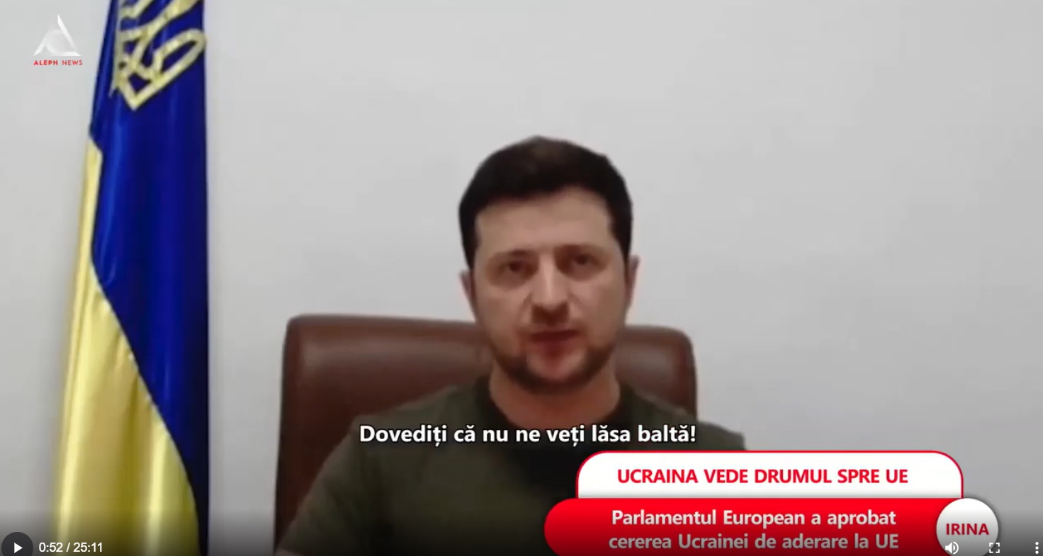 Zelenski, către eurodeputați: „Uniunea Europeană va fi mult mai puternică cu noi. În mod sigur, Ucraina va fi singură fără voi”