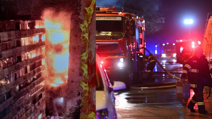 Incendiu puternic în Sectorul 5 la un bloc de zece etaje. Opt autospeciale de stingere au intervenit