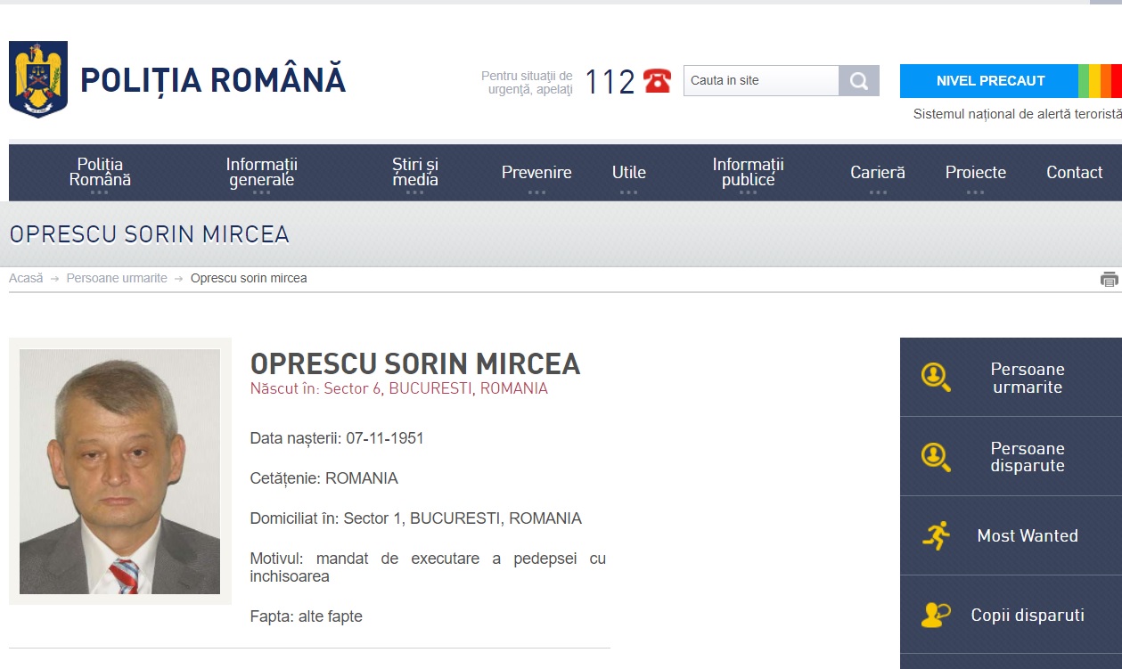 Sorin Oprescu este dat în urmărire generală de Poliția Română