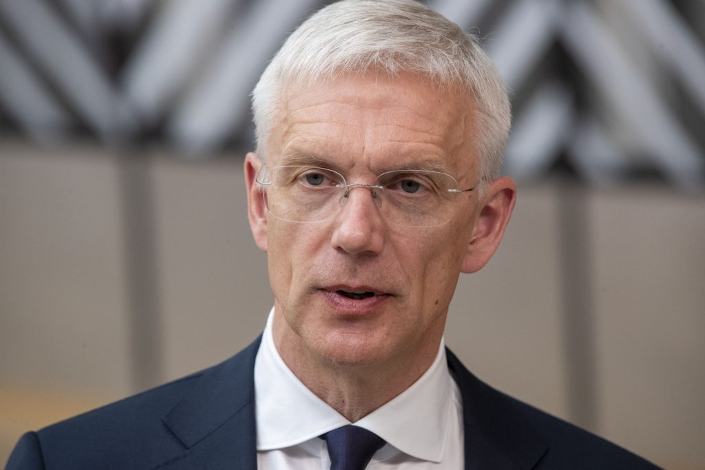 30 May 2022, Belgium, Brussels: Latvian Prime Minister Krisjanis Karins speaks to media upon his arrival to attend a special meeting of the European Council at the European Union headquarters. Photo: Nicolas Maeterlinck/BELGA/dpa