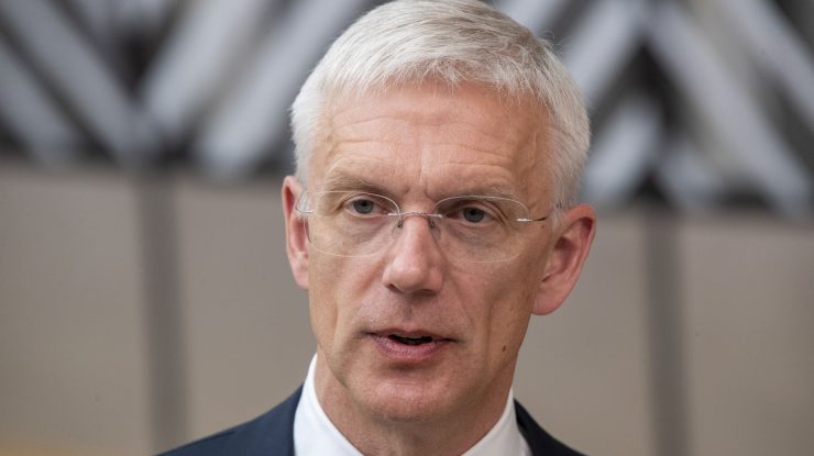 30 May 2022, Belgium, Brussels: Latvian Prime Minister Krisjanis Karins speaks to media upon his arrival to attend a special meeting of the European Council at the European Union headquarters. Photo: Nicolas Maeterlinck/BELGA/dpa