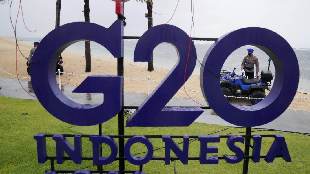 A police officer prepares an ATV for patrol ahead of the G20 Foreign Ministers' Meeting in Nusa Dua, Bali, Indonesia, Thursday, July 7, 2022. Foreign ministers from the Group of 20 leading rich and developing nations are gathering in Indonesia's resort island of Bali for talks bound to be dominated by the conflict in Ukraine despite an agenda focused on global cooperation and food and energy security. (AP Photo/Dita Alangkara)