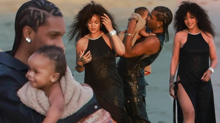 Rihanna și iubitul A$AP Rocky își arată băiețelul într-o ședință foto pe plajă