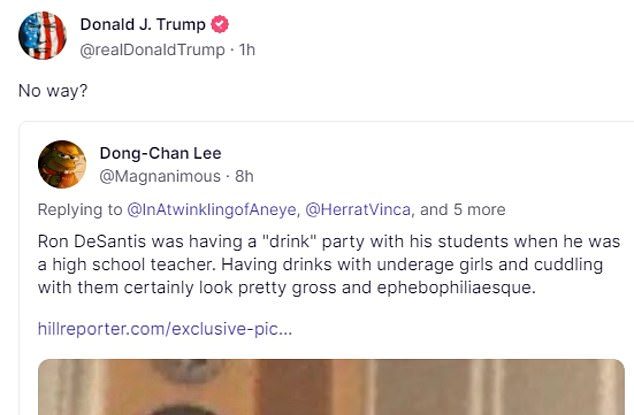 Trump a distribuit o fotografie veche a lui DeSantis care pare să se distreze cu adolescente când era profesor