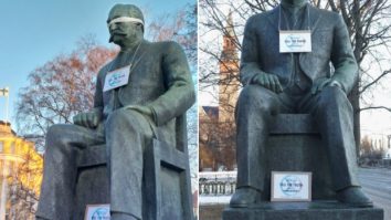 FOTO. Tacticile activiștilor de mediu: Membrii Scientist Rebellion au legat la ochi statui din toată Europa