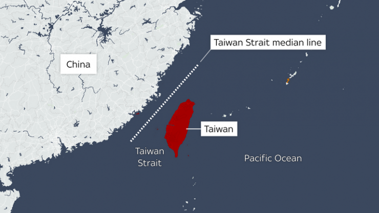 20 de nave militare – jumătate din China și jumătate din Taiwan – se află lângă linia mediană sensibilă a strâmtorii Taiwan
