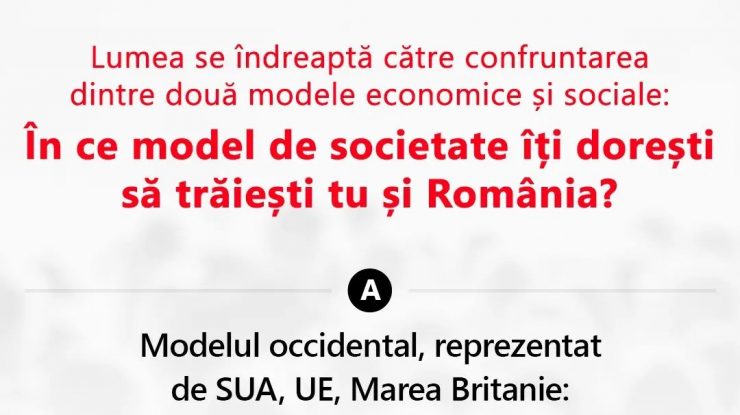 SONDAJ: Lumea se îndreaptă către confruntarea dintre două modele economice și sociale. În ce model de societate îți dorești să trăiești tu și România?