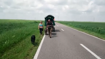 VIDEO. O familie cu 4 copii a plecat din Franța spre Palestina cu o căruță trasă de un măgar. Au ajuns acum în Timiș