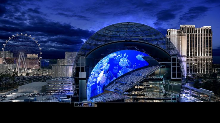 VIDEO. Lucrările la arena sferică din Las Vegas au fost finalizate, iar exteriorul său a fost aprins pentru prima dată