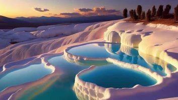 FOTO. Unde mergi în vacanță? Pamukkale este o minune naturală cu terase albe de travertin și piscine minerale