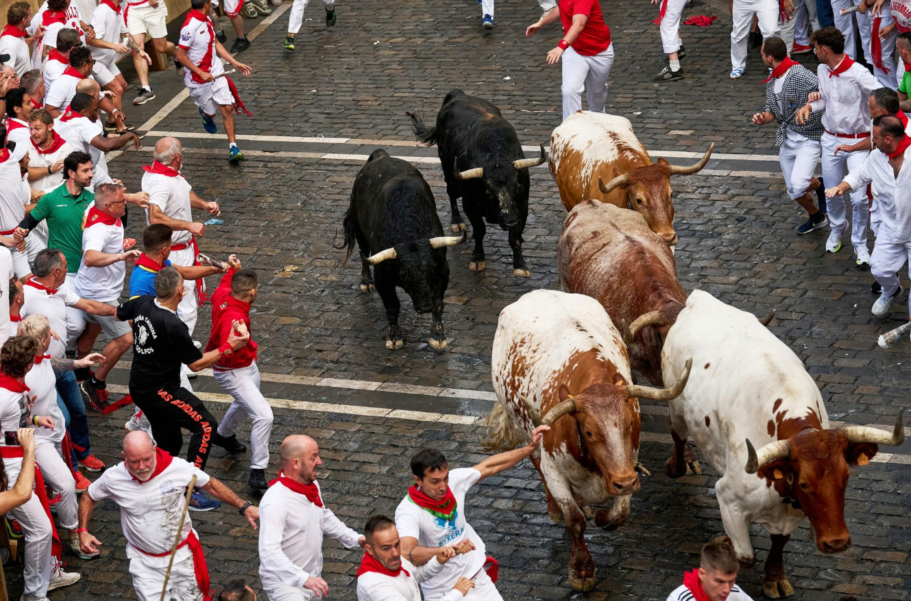 Festivalul San Fermín a început: Taurii au gonit 4.000 de alergători pe străzile din Pamplona