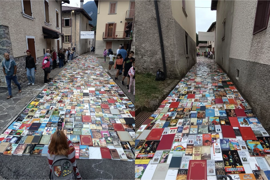 Satul Tagliata a fost gazda unei premiere mondiale în august: strada principală a fost acoperită de 3.000 de cărți