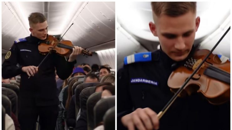 E timpul să arătăm talentul întregii lumi: De 1 Decembrie, un jandarm român cântă la vioară la peste 10.000 de metri înălțime
