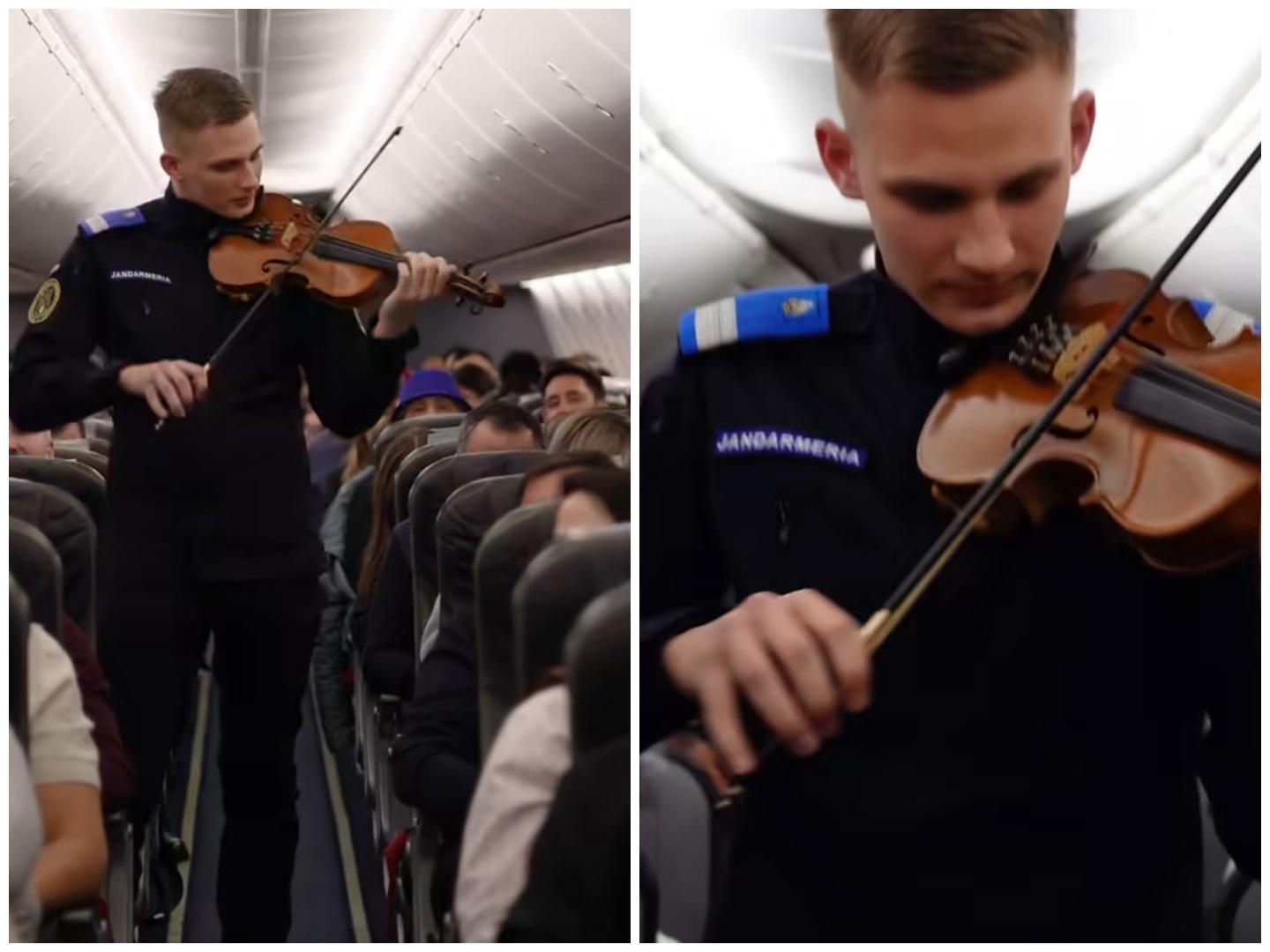 E timpul să arătăm talentul întregii lumi: De 1 Decembrie, un jandarm român cântă la vioară la peste 10.000 de metri înălțime