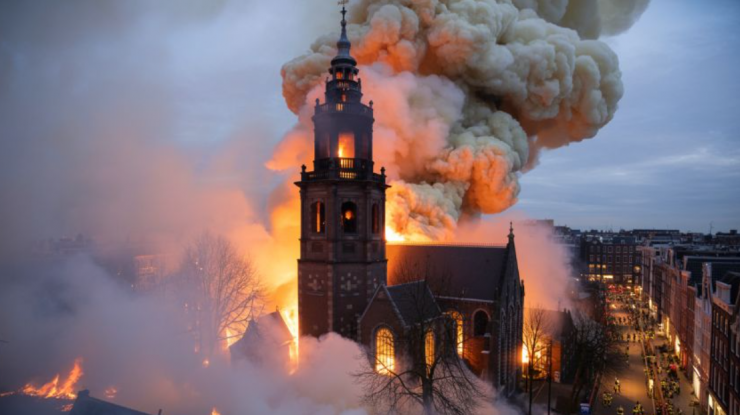 Biserica istorică din Amsterdam „nu mai poate fi salvată” după ce artificiile de Revelion au provocat un incendiu devastator