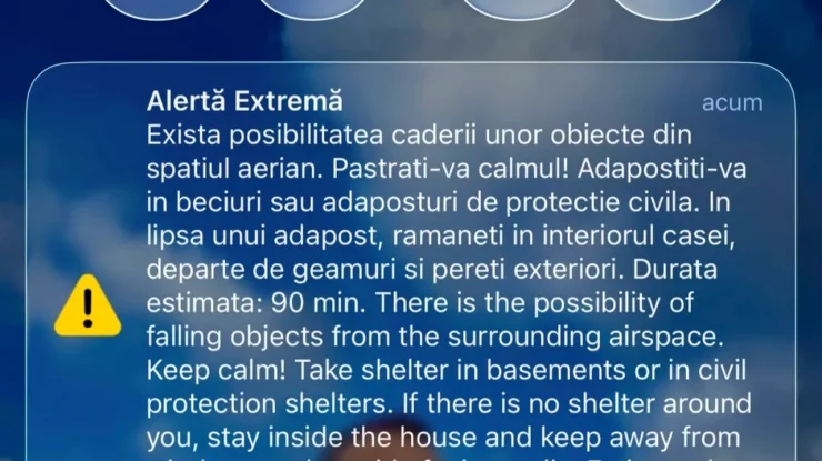 RO-Alert în Tulcea din cauza unor posibile obiecte căzute din spațiul aerian. Autoritățile le recomandă locuitorilor să se adăpostească și să rămână calmi