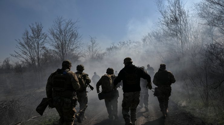 New recruits of the Ukrainian Armed Forces attend their first military training near a frontline in Zaporizhzhia region