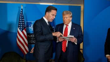 President Donald Trump attends a pull aside meeting with NATO Secretary General Mark Rutte P20250625DT